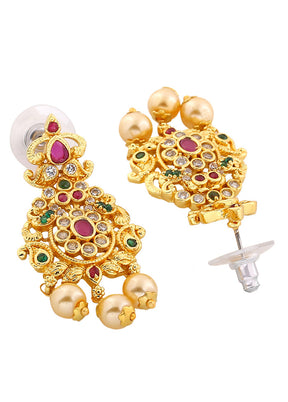 Gold Plated CZ Dazzling Drop Earrings - Indian Silk House Agencies