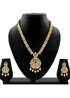 Gold Plated CZ Ethnic Style Bridal Long Necklace Set - Indian Silk House Agencies