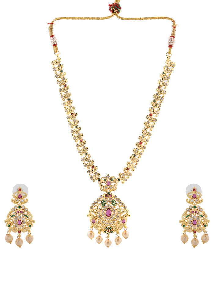 Gold Plated CZ Ethnic Style Bridal Long Necklace Set - Indian Silk House Agencies