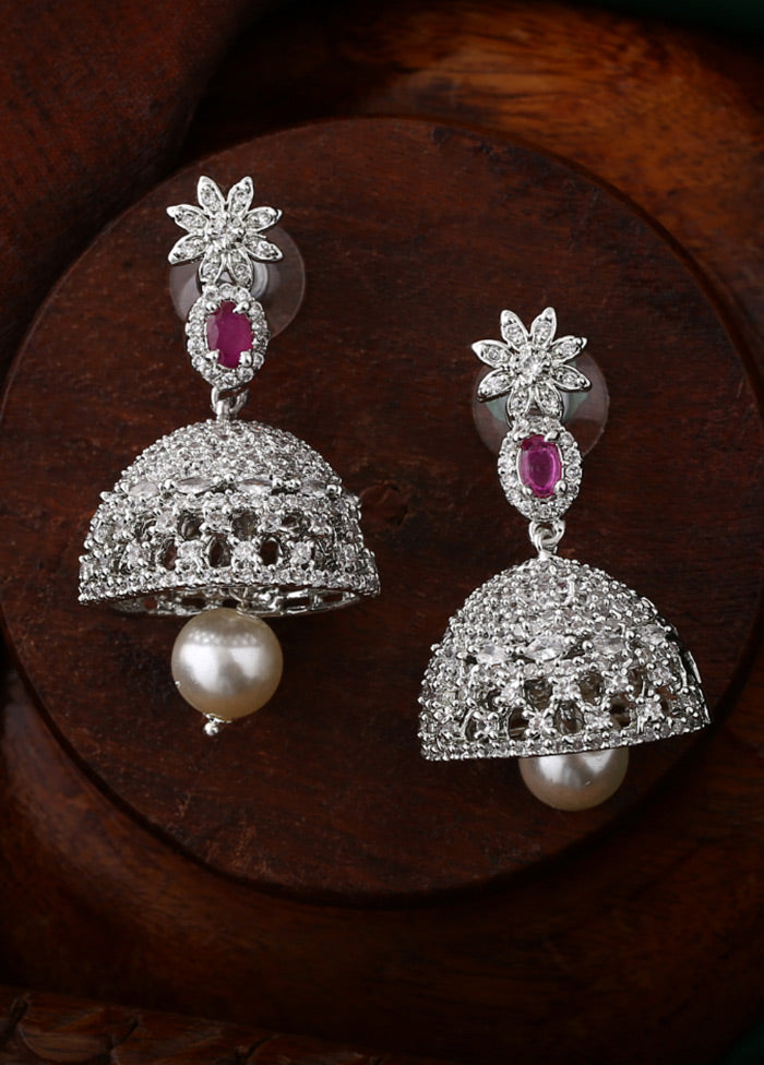 Rhodium Plated CZ Designer Jaliwala Jhumka Earrings - Indian Silk House Agencies