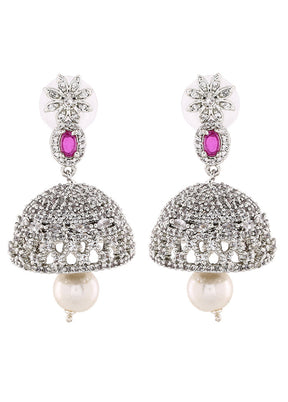 Rhodium Plated CZ Designer Jaliwala Jhumka Earrings - Indian Silk House Agencies