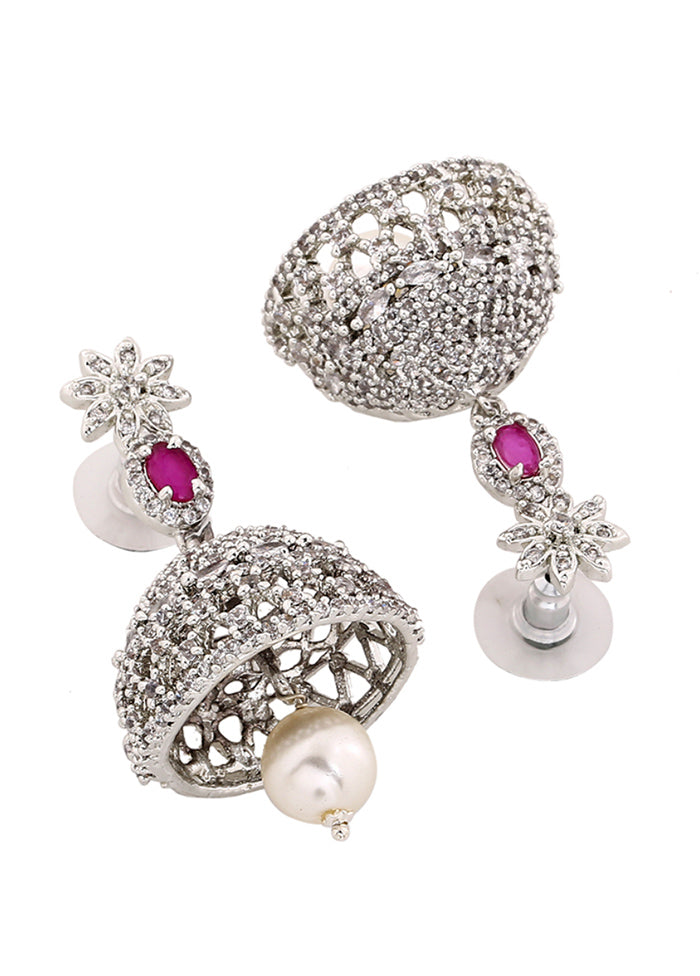 Rhodium Plated CZ Designer Jaliwala Jhumka Earrings - Indian Silk House Agencies