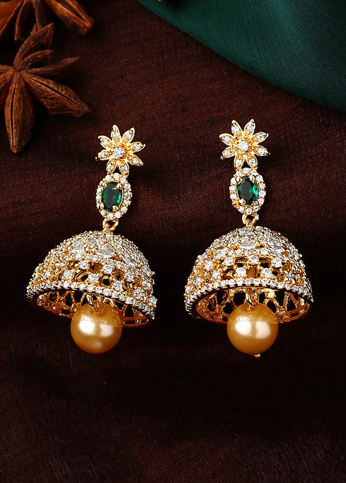 Gold Plated CZ Designer Jaliwala Jhumka Earrings - Indian Silk House Agencies