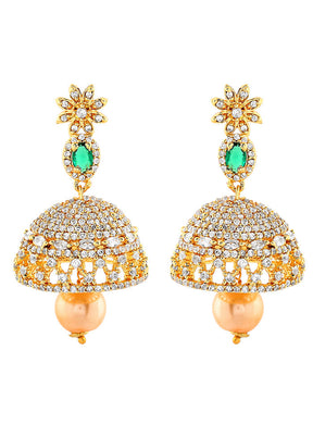 Gold Plated CZ Designer Jaliwala Jhumka Earrings - Indian Silk House Agencies