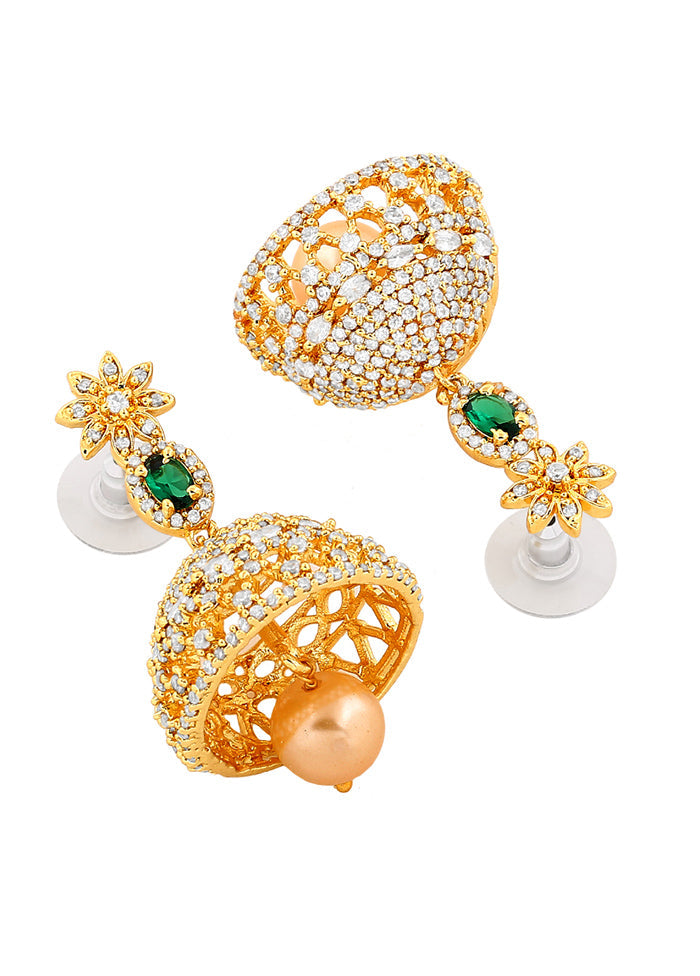 Gold Plated CZ Designer Jaliwala Jhumka Earrings - Indian Silk House Agencies