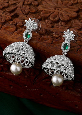 Rhodium Plated CZ Designer Jaliwala Jhumka Earrings - Indian Silk House Agencies