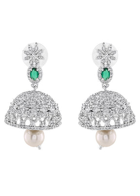 Rhodium Plated CZ Designer Jaliwala Jhumka Earrings - Indian Silk House Agencies