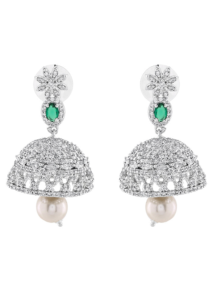 Rhodium Plated CZ Designer Jaliwala Jhumka Earrings - Indian Silk House Agencies