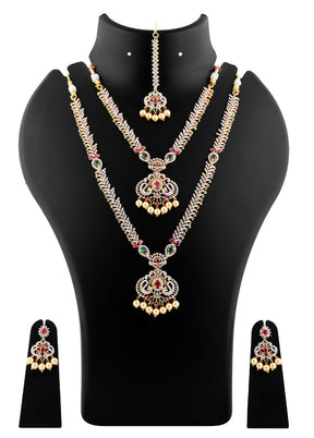 Gold Plated CZ Fascinating Bridal Necklace Set - Indian Silk House Agencies