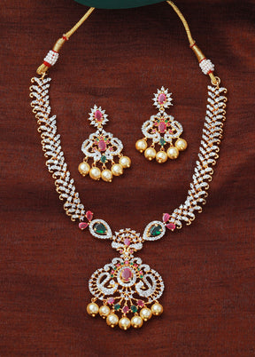 Gold Plated CZ Mayuri Traditional Bridal Necklace Set - Indian Silk House Agencies