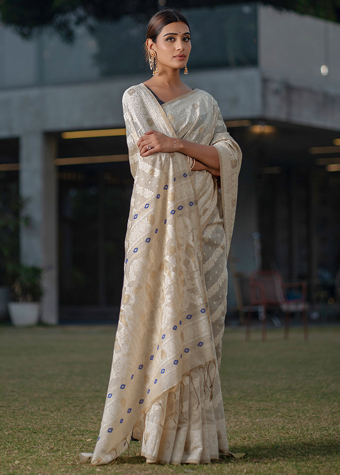 Navy Blue Silk Saree With Blouse Piece