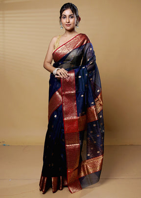 Blue Handloom Chanderi Pure Cotton Saree With Blouse Piece