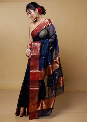 Blue Handloom Chanderi Pure Cotton Saree With Blouse Piece