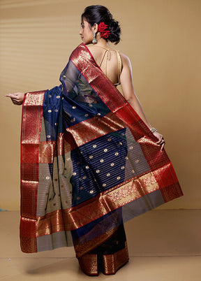 Blue Handloom Chanderi Pure Cotton Saree With Blouse Piece