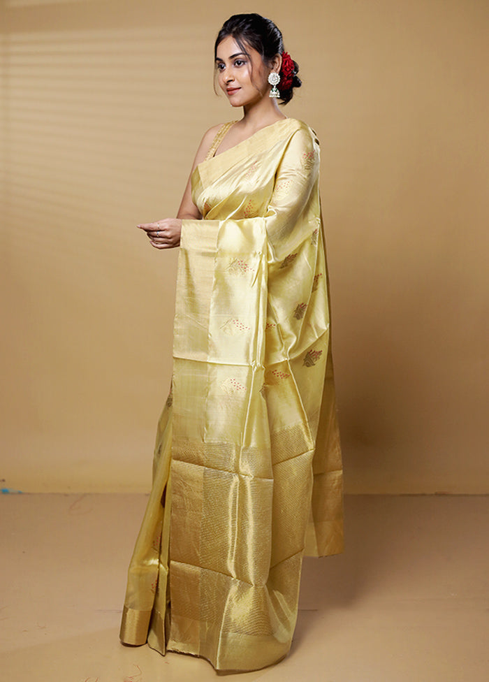 Cream Handloom Chanderi Pure Cotton Saree With Blouse Piece