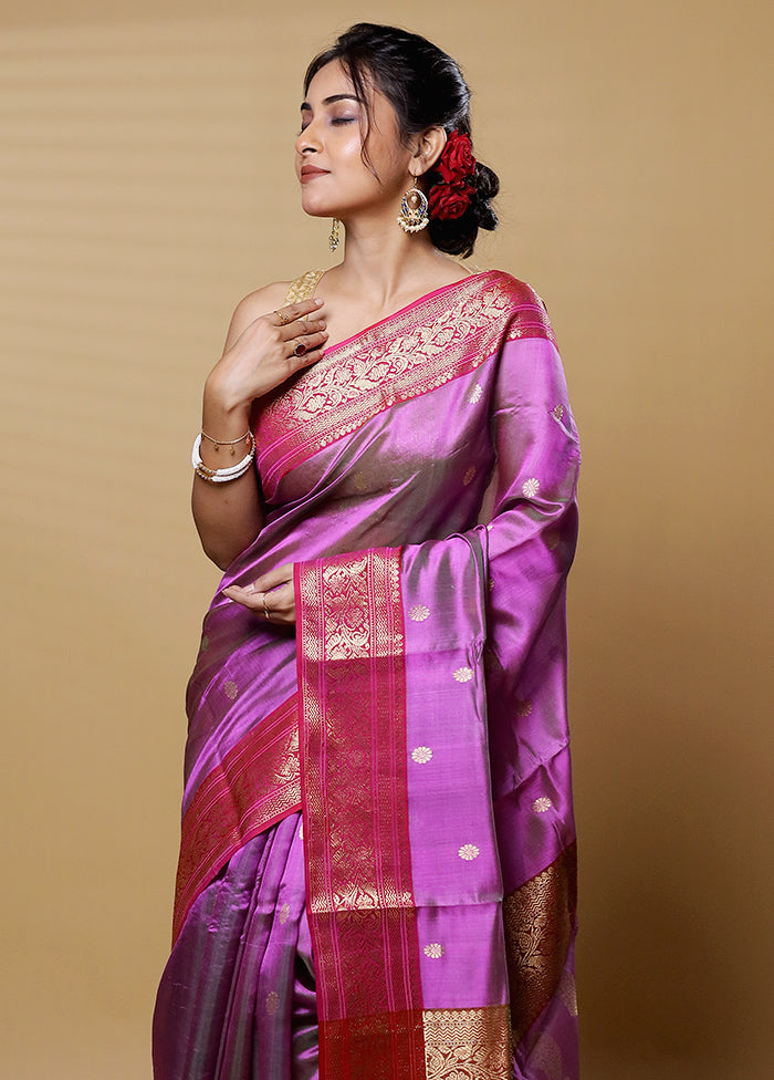 Purple Handloom Chanderi Pure Cotton Saree With Blouse Piece