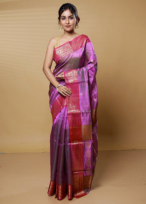 Purple Handloom Chanderi Pure Cotton Saree With Blouse Piece