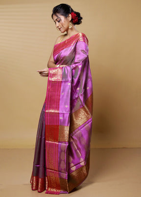 Purple Handloom Chanderi Pure Cotton Saree With Blouse Piece