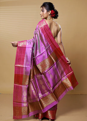 Purple Handloom Chanderi Pure Cotton Saree With Blouse Piece