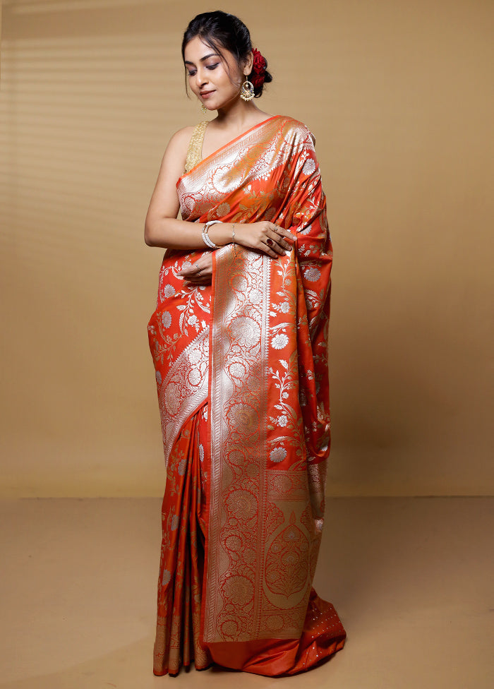 Orange Uppada Silk Saree With Blouse Piece