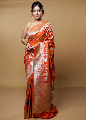 Orange Uppada Silk Saree With Blouse Piece