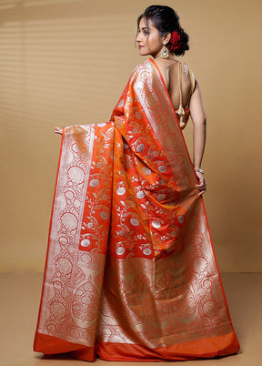 Orange Uppada Silk Saree With Blouse Piece