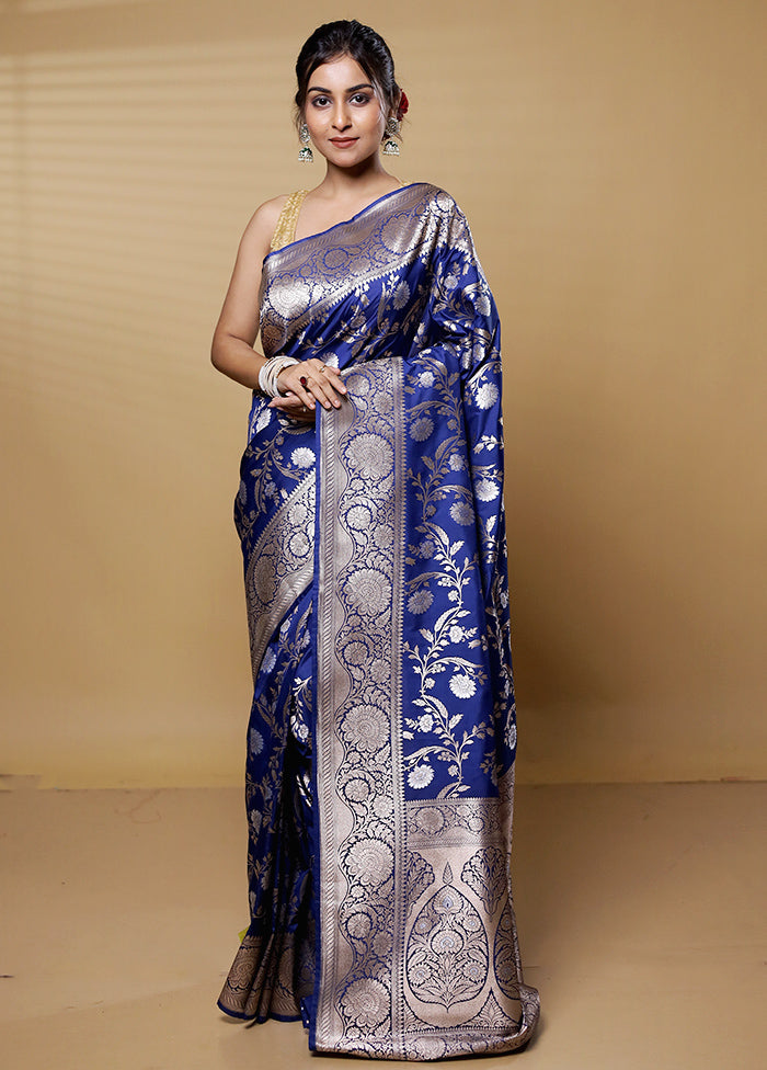 Blue Uppada Silk Saree With Blouse Piece