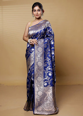 Blue Uppada Silk Saree With Blouse Piece