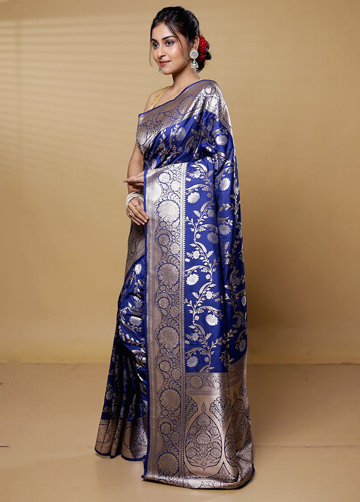 Blue Uppada Silk Saree With Blouse Piece