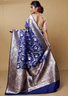 Blue Uppada Silk Saree With Blouse Piece