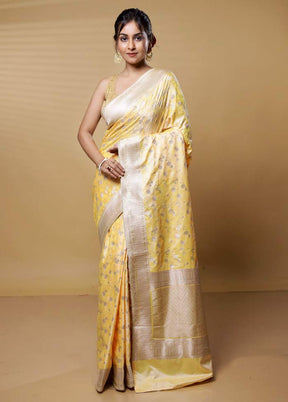 Yellow Dupion Silk Saree With Blouse Piece