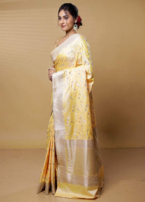 Yellow Dupion Silk Saree With Blouse Piece