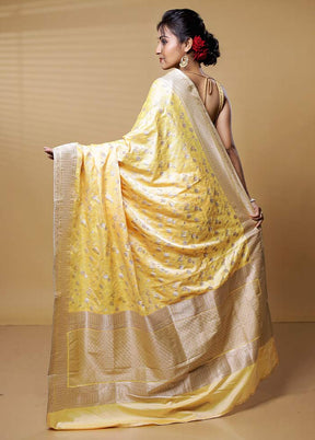 Yellow Dupion Silk Saree With Blouse Piece