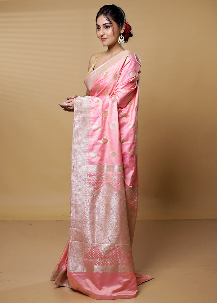 Pink Dupion Silk Saree With Blouse Piece