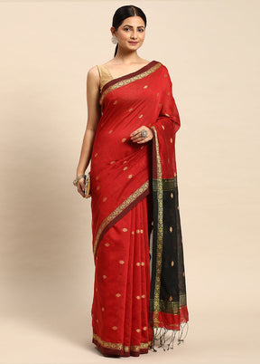 Red Dupion Silk Saree With Blouse Piece - Indian Silk House Agencies