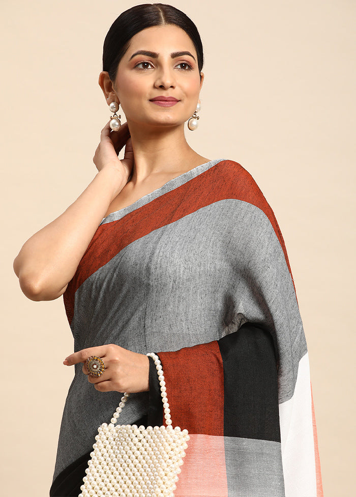 Grey Cotton Saree With Blouse Piece