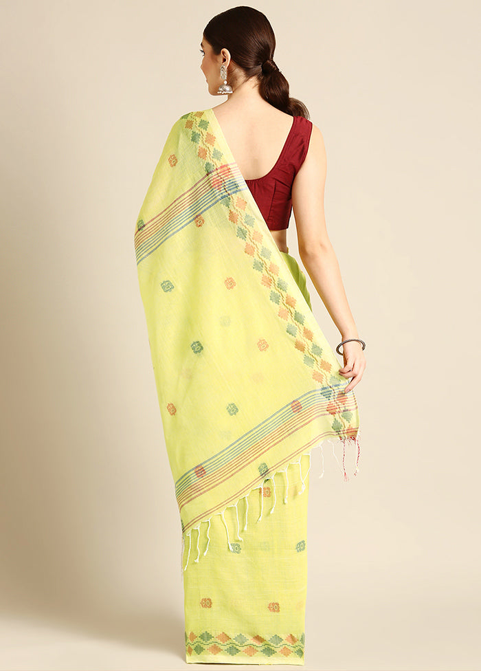 Lime Green Cotton Saree With Blouse Piece