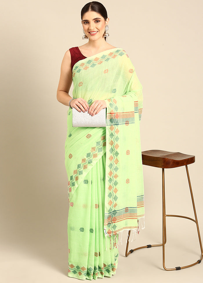 Green Cotton Saree With Blouse Piece