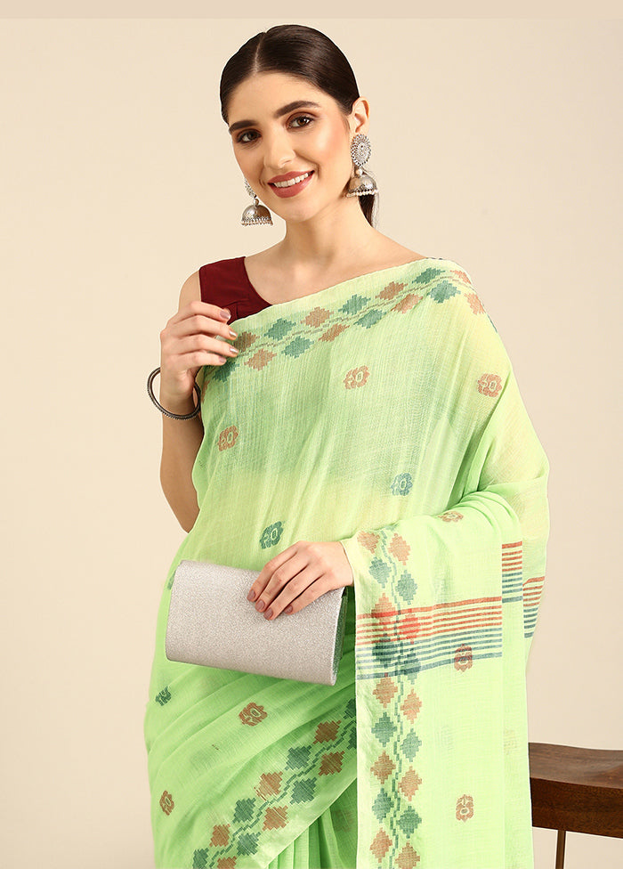 Green Cotton Saree With Blouse Piece