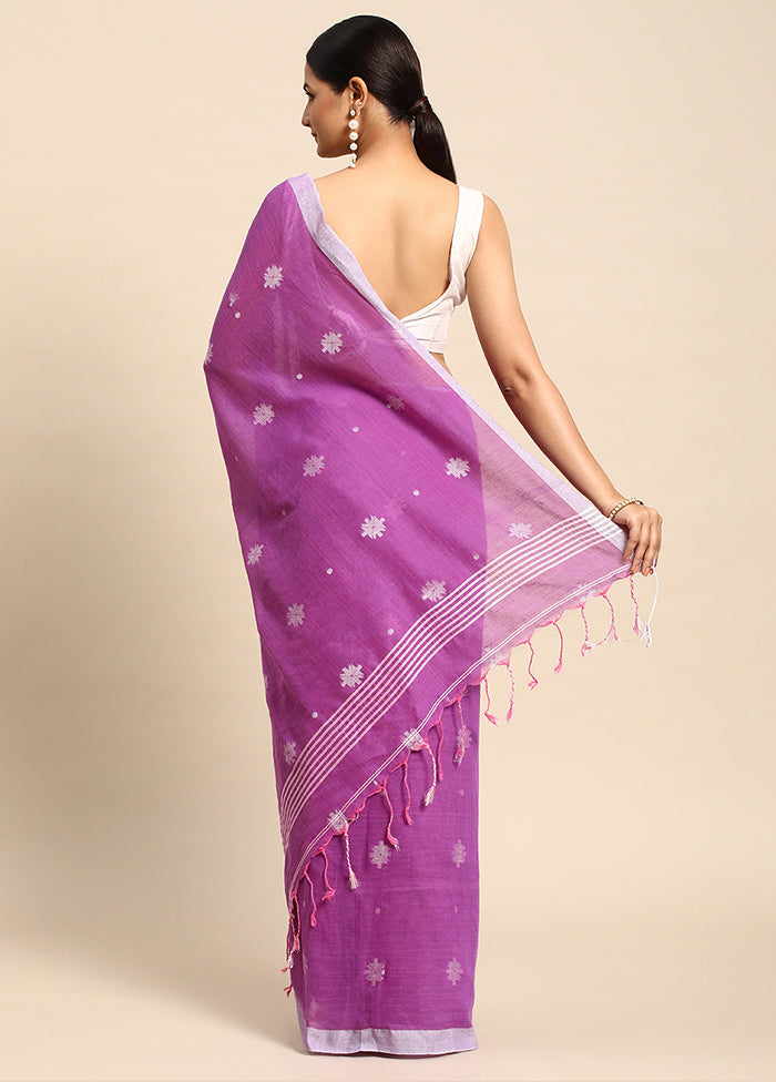 Lavender Cotton Saree With Blouse Piece - Indian Silk House Agencies