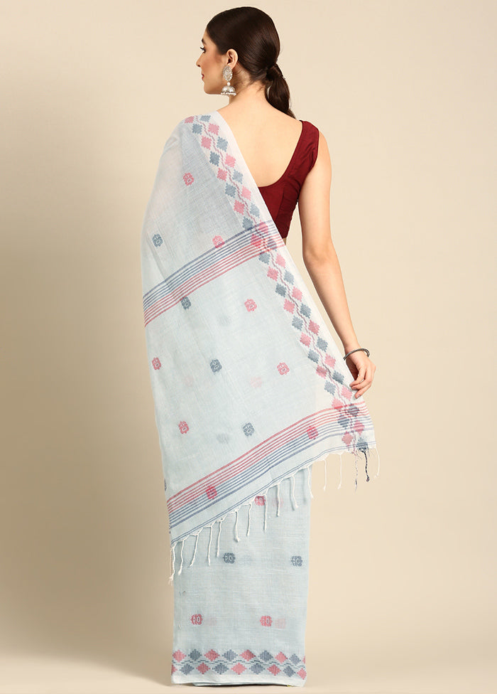 Sky Blue Cotton Saree With Blouse Piece