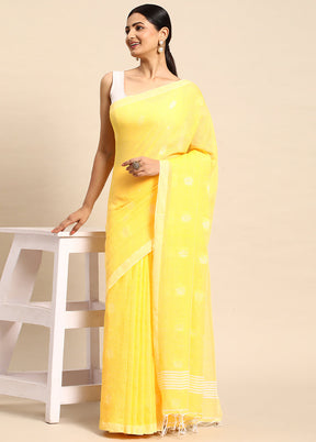 Yellow Cotton Saree With Blouse Piece - Indian Silk House Agencies