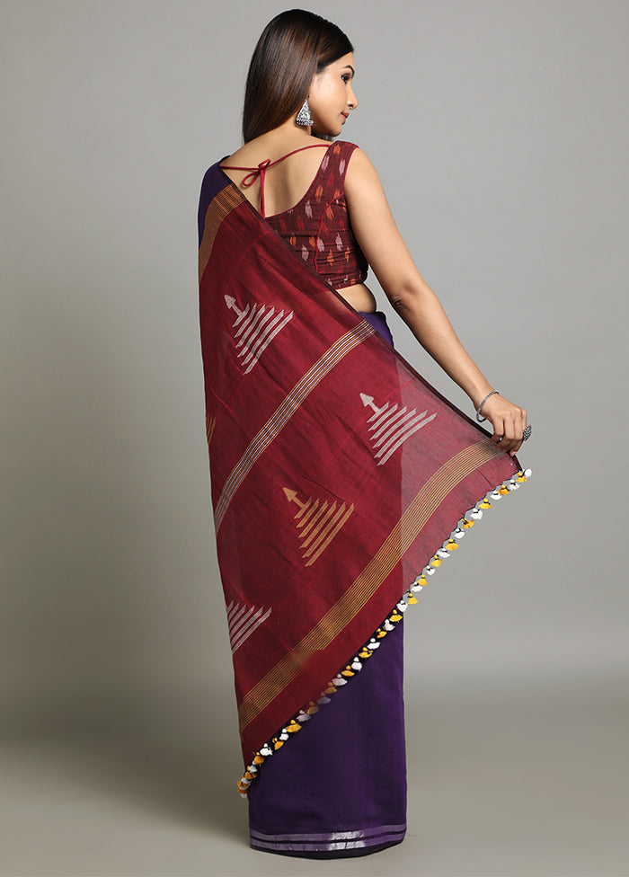 Violet Pure Cotton Saree With Blouse Piece