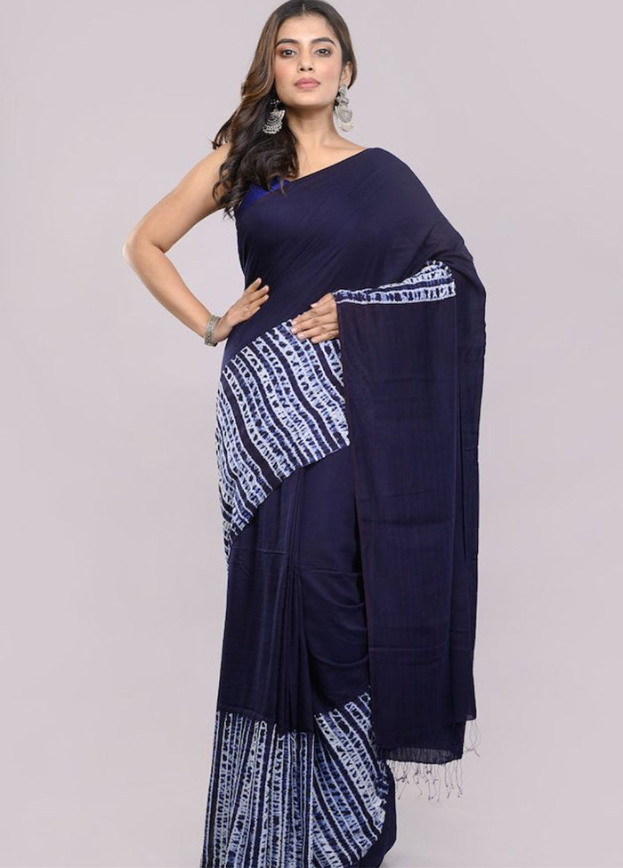 Indigo Pure Cotton Saree With Blouse Piece