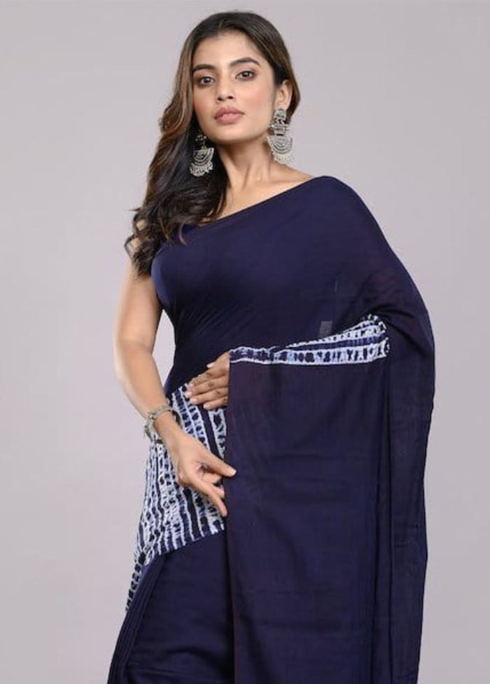 Indigo Pure Cotton Saree With Blouse Piece