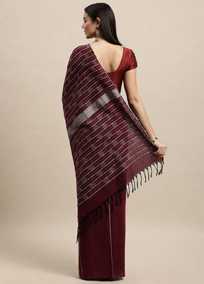 Maroon Pure Cotton Saree With Blouse Piece