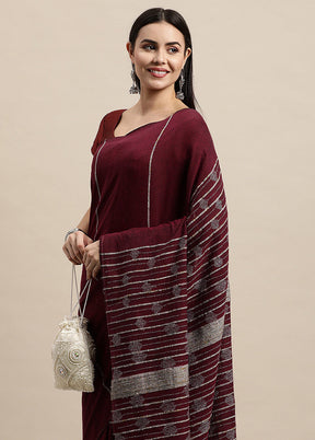 Maroon Pure Cotton Saree With Blouse Piece