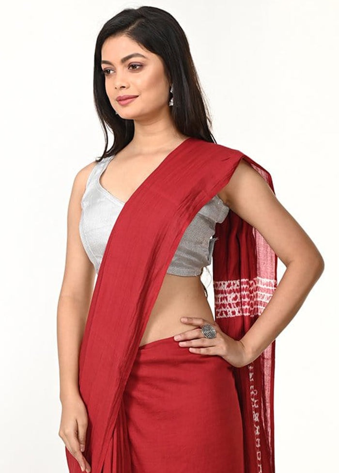 Maroon Pure Cotton Saree With Blouse Piece