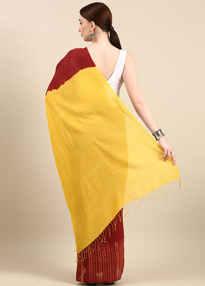 Maroon Pure Cotton Saree With Blouse Piece