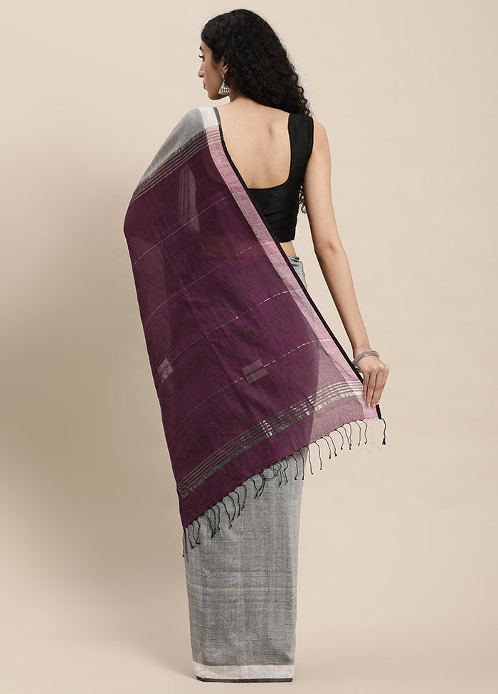 Grey Pure Cotton Saree With Blouse Piece